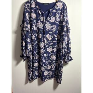 Eloquiii floral Purple Covered Button on Sleeve  Dress Size 18